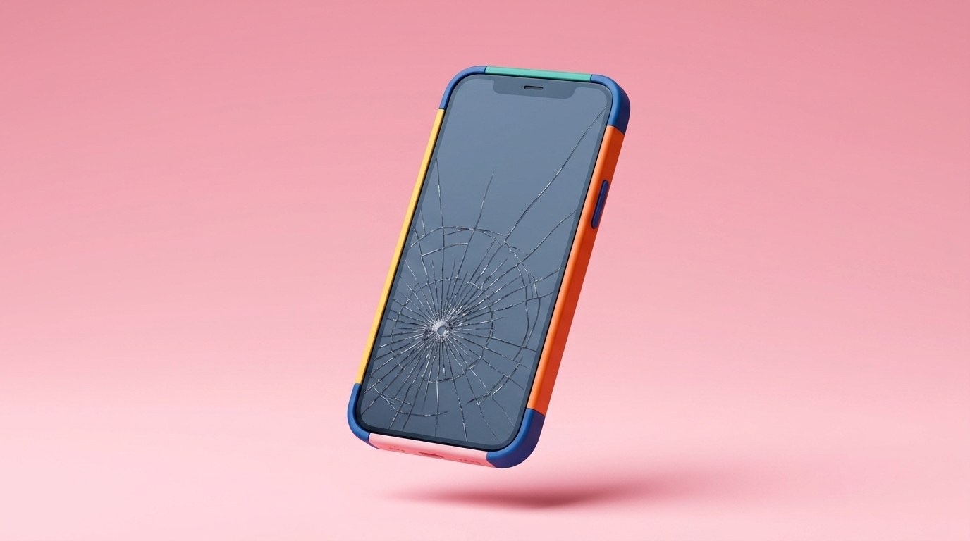 Kvinde samler roligt sin telefon op fra gulvet, helt uberørt.